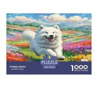 Lindo Perro Samoyedo en Flores de cartón 100% Reciclado, Rompecabezas de 1000 Piezas, Regalo Divertido para Adultos y niños, 70 x 50 cm (1000 Piezas)