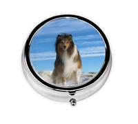 Lindo perro Shetland. Este pequeño pastillero de viaje redondo y de tres compartimentos es perfecto para almacenar medicamentos diarios, vitaminas y sobre la marcha.