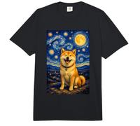 Lindo Perro Shiba bajo la Luna Amante de Mascotas Van Gogh Noche Estrellada Comfort Colors Adult Heavyweight T-Shirt