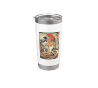 Lindo perro Shiba Inu comiendo Ramen Great Wave Ukiyo-e Art Vaso térmico de acero inoxidable de doble pared