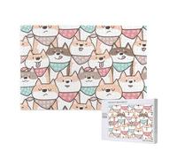 Lindo Perro Shiba Inu de Dibujos Animados,Rompecabezas de Madera de 1000 Piezas para Adultos y Adolescentes.