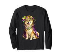 Lindo Perro Shiba Inu de Mardi Gras Manga Larga