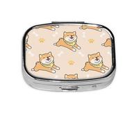 Lindo perro Shiba Inu, pastillero Meta con 2 compartimentos, organizador portátil