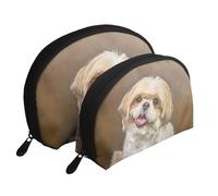 Lindo Perro Shih Tzu, Bolsa de Maquillaje de Concha, Monedero pequeño para Mujer, Bolsa de artículos de tocador, Bolsa de cosméticos, 2 Piezas