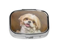 Lindo perro Shih Tzu, pastillero con 2 compartimentos, organizador portátil