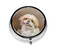Lindo perro Shih Tzu, Pastillero, Pastillero redondo Pequeño contenedor de pastillas Organizador de pastillas de viaje