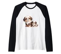 Lindo Perro Shih Tzu y Cachorro Adorable Arte canino Camiseta Manga Raglan