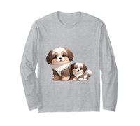 Lindo Perro Shih Tzu y Cachorro Adorable Arte canino Manga Larga