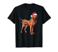 Lindo Perro Vizsla Sombrero de Papá Noel luz de Navidad Camiseta