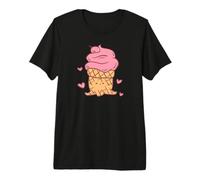 Lindo Personaje de Cono de Hielo, Corazones Rosados, Adorable Kawaii Camiseta Premium