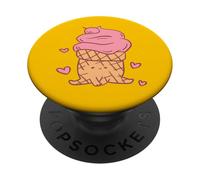 Lindo Personaje de Cono de Hielo, Corazones Rosados, Adorable Kawaii PopSockets PopGrip Adhesivo