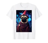 Lindo Personaje de Pug Wizard Funny Dog Pixel Art Camiseta gráfica económica, Hombre, Blanco, M