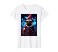Lindo Personaje de Pug Wizard Funny Dog Pixel Art Camiseta gráfica económica, Mujer, Blanco, M