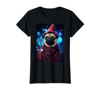 Lindo Personaje de Pug Wizard Funny Dog Pixel Art Camiseta gráfica económica, Mujer, Negro, M