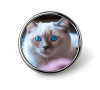 Lindo pin de solapa esmaltado con diseño de gato de ojos azules, insignias redondas, suministros para manualidades, broches duraderos y modernos para hombres y mujeres, accesorio de disfraz.