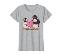 Lindo Pingu Y Pinga Penguin Sosteniendo Corazón Camiseta, Mujer, Gris Jaspeado, 3XL