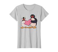 Lindo Pingu Y Pinga Penguin Sosteniendo Corazón Camiseta, Mujer, Plata, S