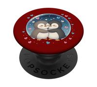 Lindo pingüino Abrazando en Burbuja Estrellada Kawaii Art Gift PopSockets PopGrip Adhesivo