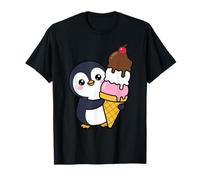 Lindo pingüino Abrazando Helado Cono Kawaii Dibujos Animados Dulce Arte Camiseta