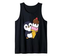 Lindo pingüino Abrazando Helado Cono Kawaii Dibujos Animados Dulce Arte Camiseta sin Mangas