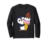 Lindo pingüino Abrazando Helado Cono Kawaii Dibujos Animados Dulce Arte Manga Larga