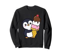 Lindo pingüino Abrazando Helado Cono Kawaii Dibujos Animados Dulce Arte Sudadera