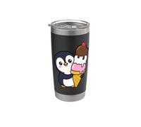 Lindo pingüino abrazando helado cono kawaii dibujos animados dulce arte Vaso térmico de acero inoxidable de doble pared