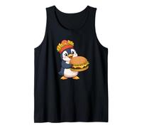Lindo pingüino Amante de la Comida rápida Hamburguesas Fritas diversión Camiseta sin Mangas