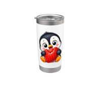 Lindo pingüino con diseño de fresas de verano Vaso térmico de acero inoxidable de doble pared