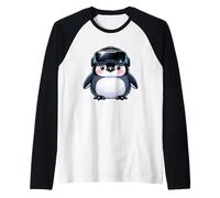 Lindo pingüino de Dibujos Animados con Realidad Virtual VR Camiseta Manga Raglan