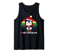 Lindo pingüino de Navidad en el Sombrero de Santa Beber Chocolate Caliente Camiseta sin Mangas