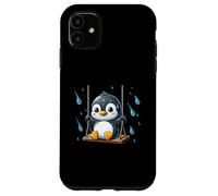 Lindo pingüino en columpio en lluvia divertido animal de dibujos animados Carcasa para iPhone 11