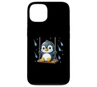 Lindo pingüino en columpio en lluvia divertido animal de dibujos animados Carcasa para iPhone 13