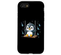 Lindo pingüino en columpio en lluvia divertido animal de dibujos animados Carcasa para iPhone SE (2020) / 7 / 8
