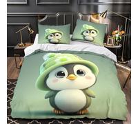 Lindo pingüino Funda de Edredón 3 Piezas Suave Impresión 3D Cierre de Cremallera Oculta con Fundas de Almohada Animal bebé de dibujos animados Funda Edredon for niños y niñas Single（135x200cm）
