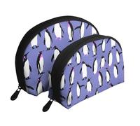 Lindo pingüino Morado, Bolsa de Maquillaje de Concha, Monedero pequeño para Mujer, Bolsa de artículos de tocador, Bolsa de cosméticos, 2 Piezas