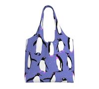 Lindo pingüino morado,Bolsas de mano reutilizables, bolsas de supermercado, bolso de hombro de lona de gran capacidad
