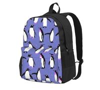 Lindo pingüino morado,Mochila con bolsillos, mochila informal para el día a día, resistente al agua, ideal para la escuela, viajes