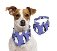 Lindo pingüino Morado,Pañuelos de algodón para Perros, Bufandas Ajustables para Mascotas,M