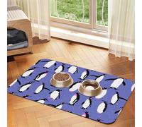 Lindo pingüino Morado,Tapete para Comida de Mascotas, manteles Individuales de Cuero sintético para Gatos y Perros,40x60cm