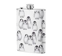 Lindo pingüino pequeño en invierno,Frasco de acero inoxidable 304 de 8 oz con funda de cuero sintético, frasco de bolsillo para licor plano para exteriores