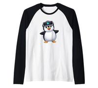 Lindo pingüino Realidad Virtual Jugador VR Diversión Camiseta Manga Raglan
