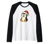 Lindo pingüino Torpe en diseño de Sombrero de Navidad Camiseta Manga Raglan