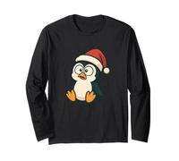 Lindo pingüino Torpe en diseño de Sombrero de Navidad Manga Larga