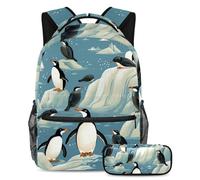 Lindo pingüino vuelve a la escuela listo con nuestro juego de mochila y estuche para niños, niñas y adolescentes, Multicolor#05, B：29.4x20x40cm P：19x7.5x3.8cm, Mochilas Daypack