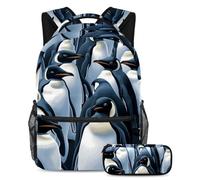 Lindo pingüino vuelve a la escuela listo con nuestro juego de mochila y estuche para niños, niñas y adolescentes, Multicolor#06, B:29.4x20x40cm P:19x7.5x3.8cm, Mochilas Daypack