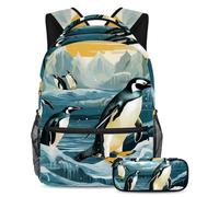 Lindo pingüino vuelve a la escuela listo con nuestro juego de mochila y estuche para niños, niñas y adolescentes, Multicolor#02, B:29.4x20x40cm P:19x7.5x3.8cm, Mochilas Daypack