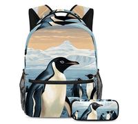 Lindo pingüino vuelve a la escuela listo con nuestro juego de mochila y estuche para niños, niñas y adolescentes, Multicolor#07, B:29.4x20x40cm P:19x7.5x3.8cm, Mochilas Daypack