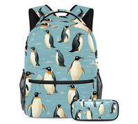 Lindo pingüino vuelve a la escuela listo con nuestro juego de mochila y estuche para niños, niñas y adolescentes, Multicolor#04, B:29.4x20x40cm P:19x7.5x3.8cm, Mochilas Daypack