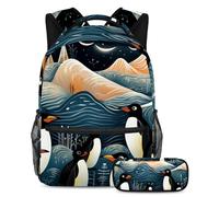 Lindo pingüino vuelve a la escuela listo con nuestro juego de mochila y estuche para niños, niñas y adolescentes, Multicolor#03, B:29.4x20x40cm P:19x7.5x3.8cm, Mochilas Daypack